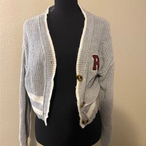 Rue21 Gray Cardigan with Red Letter Detail